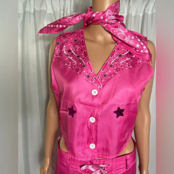 Women Girls Margot Robbie Cosplay Cowgirl Costume 70s 80s Size Large - Picture 8 of 15